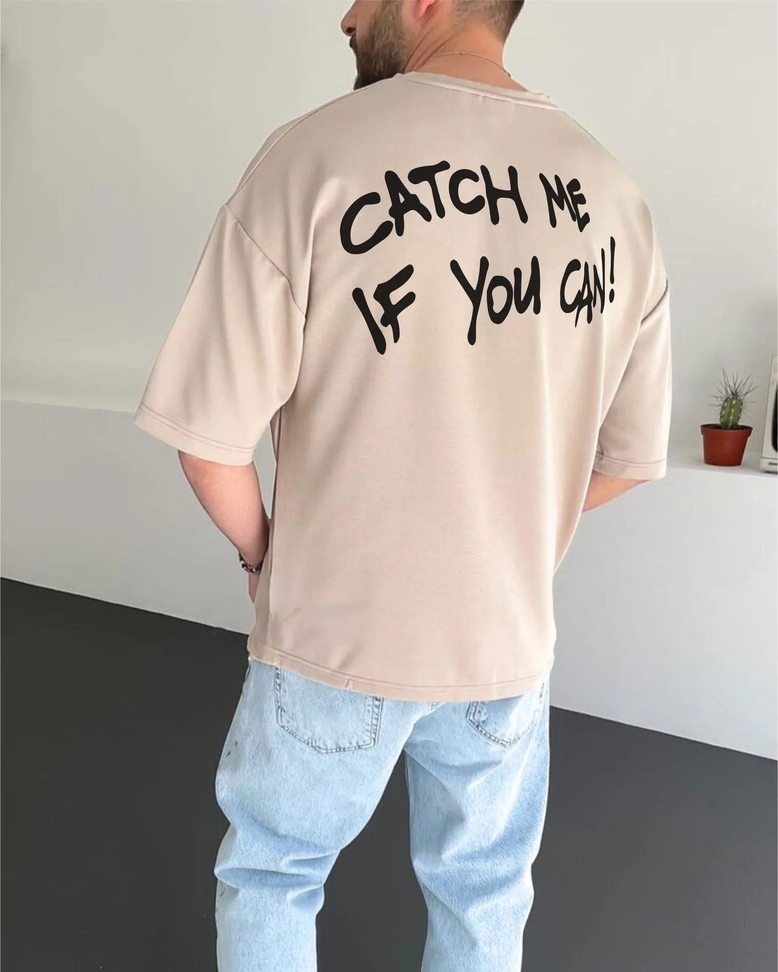 Beige "Cat" Printed Oversize T-Shirt - Image 2