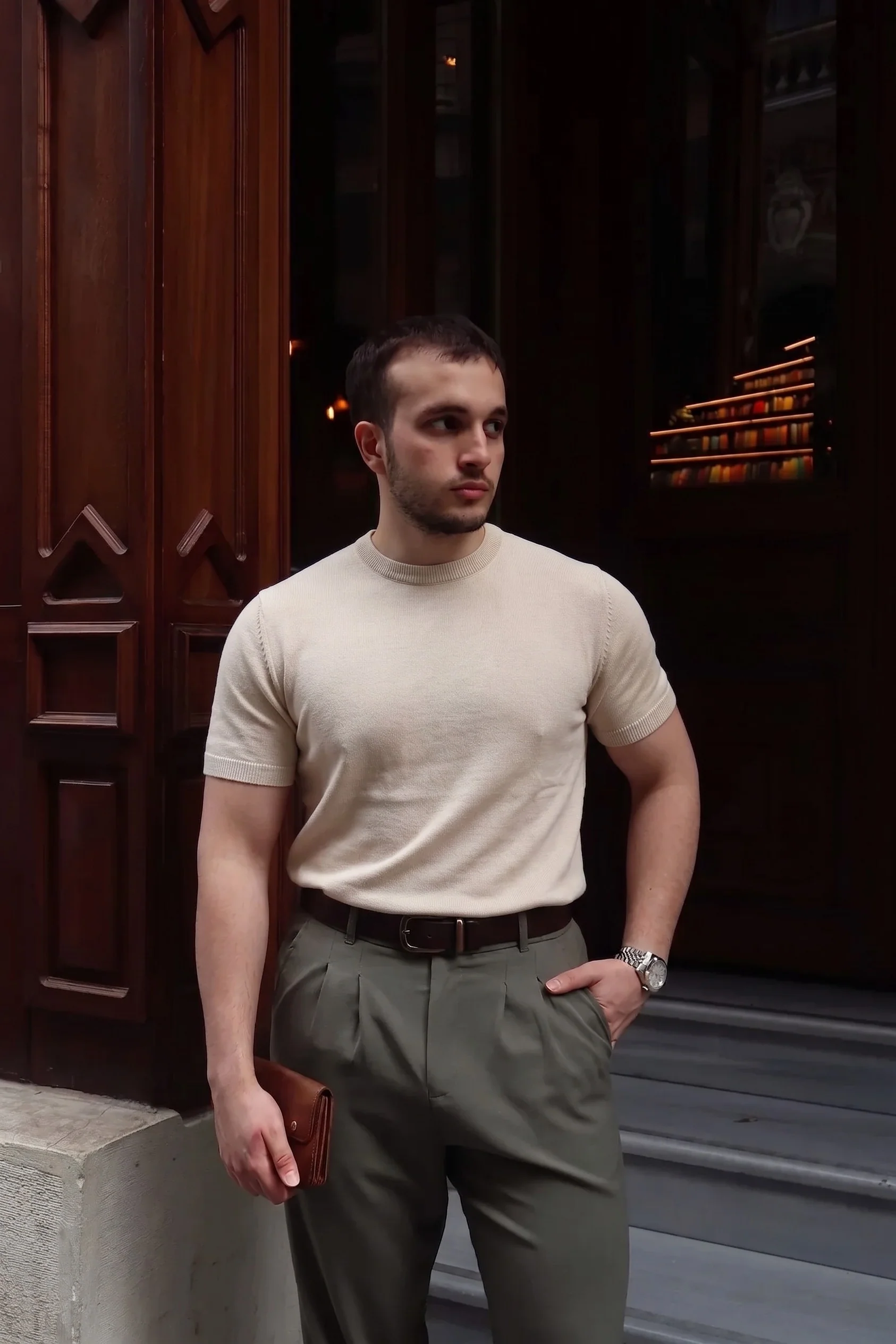 Beige Crewneck Knitted Tee - Image 4