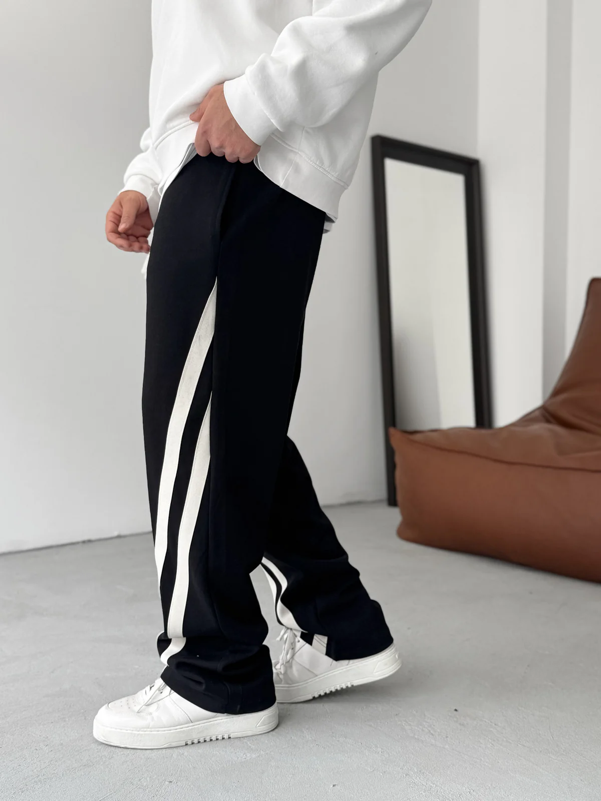 Black Oblique Striped Straight Leg Summer Sweatpants - Image 3