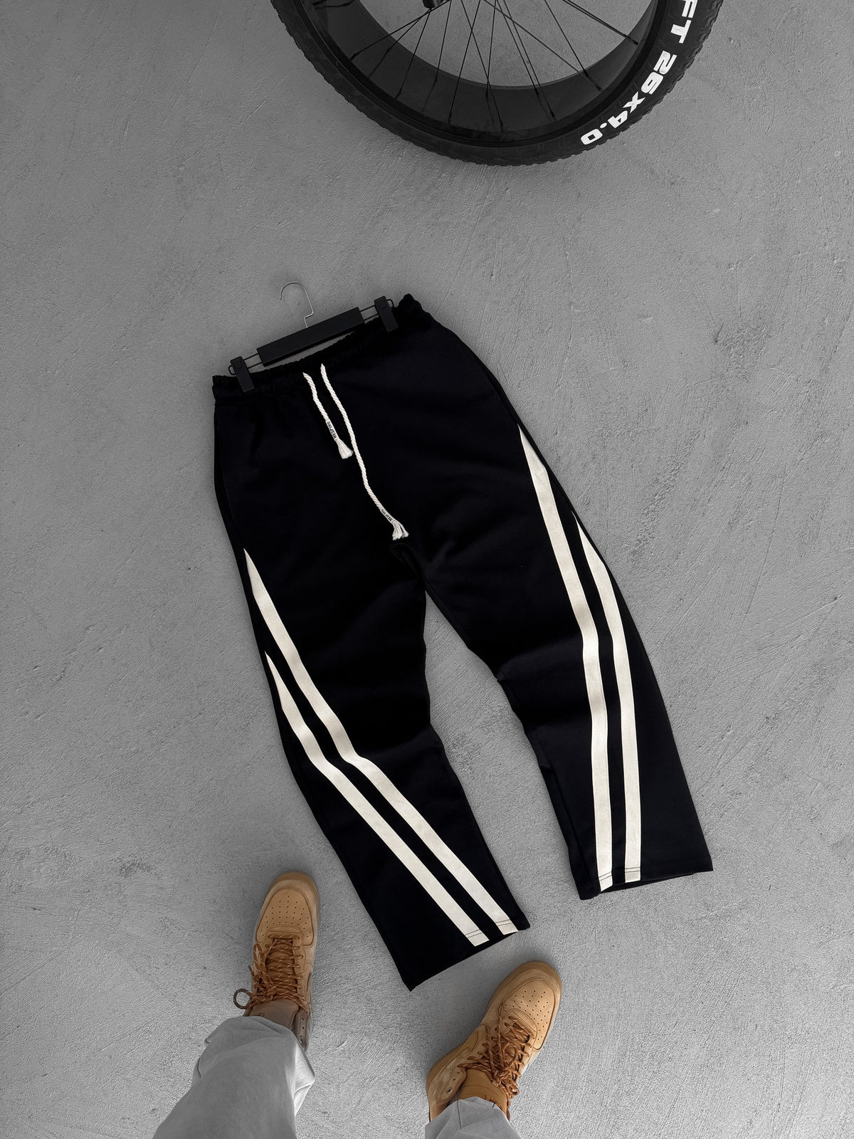 Black Oblique Striped Straight Leg Summer Sweatpants - Image 5