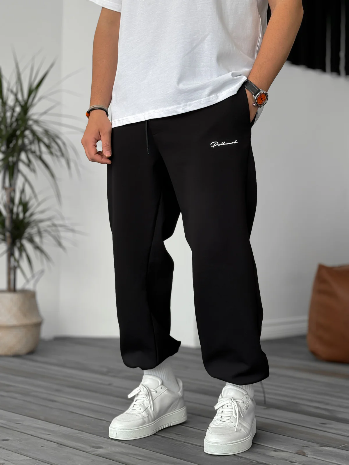 Black "PM" Printed Summer Sweatpants - Image 2