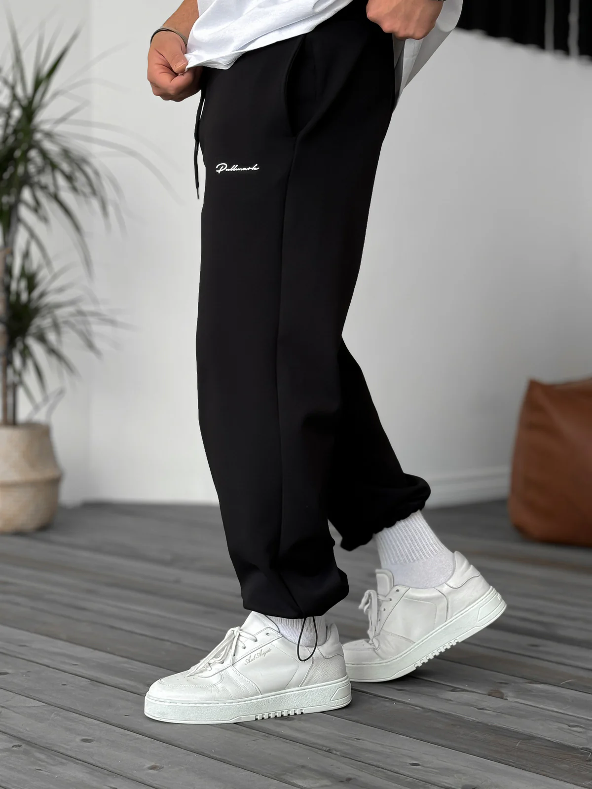 Black "PM" Printed Summer Sweatpants - Image 3