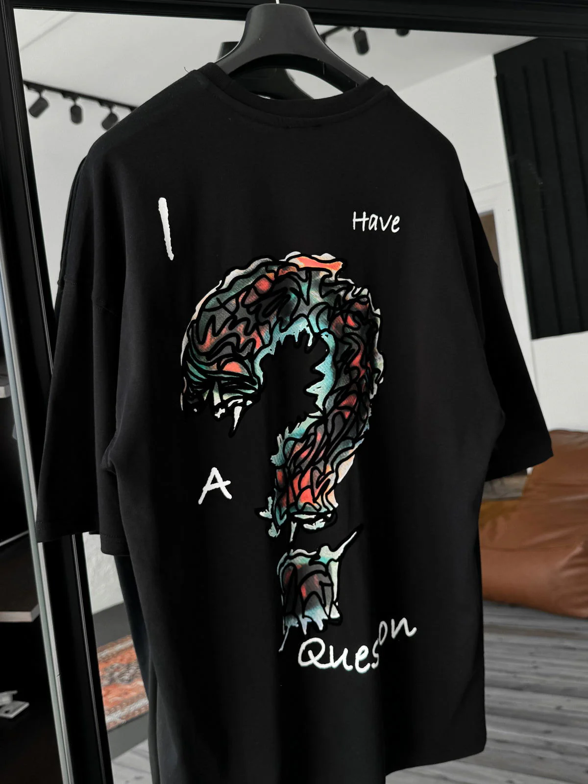 Premium Black "Question" Printed Oversize T-Shirt - Image 4