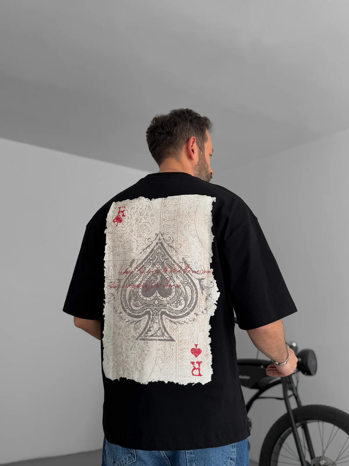 Black "R of spades" printed Oversize T-Shirt - Image 5