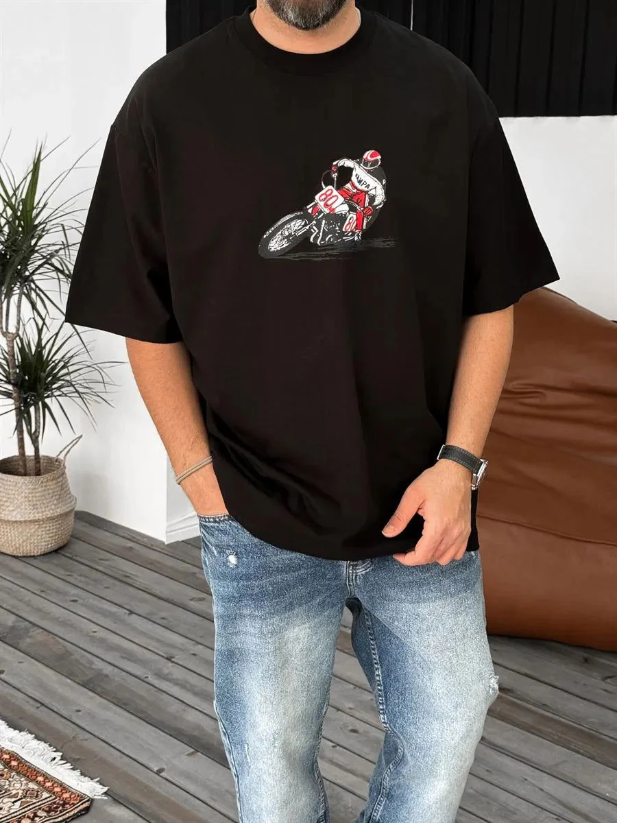Black "Racing" Printed Oversize T-Shirt