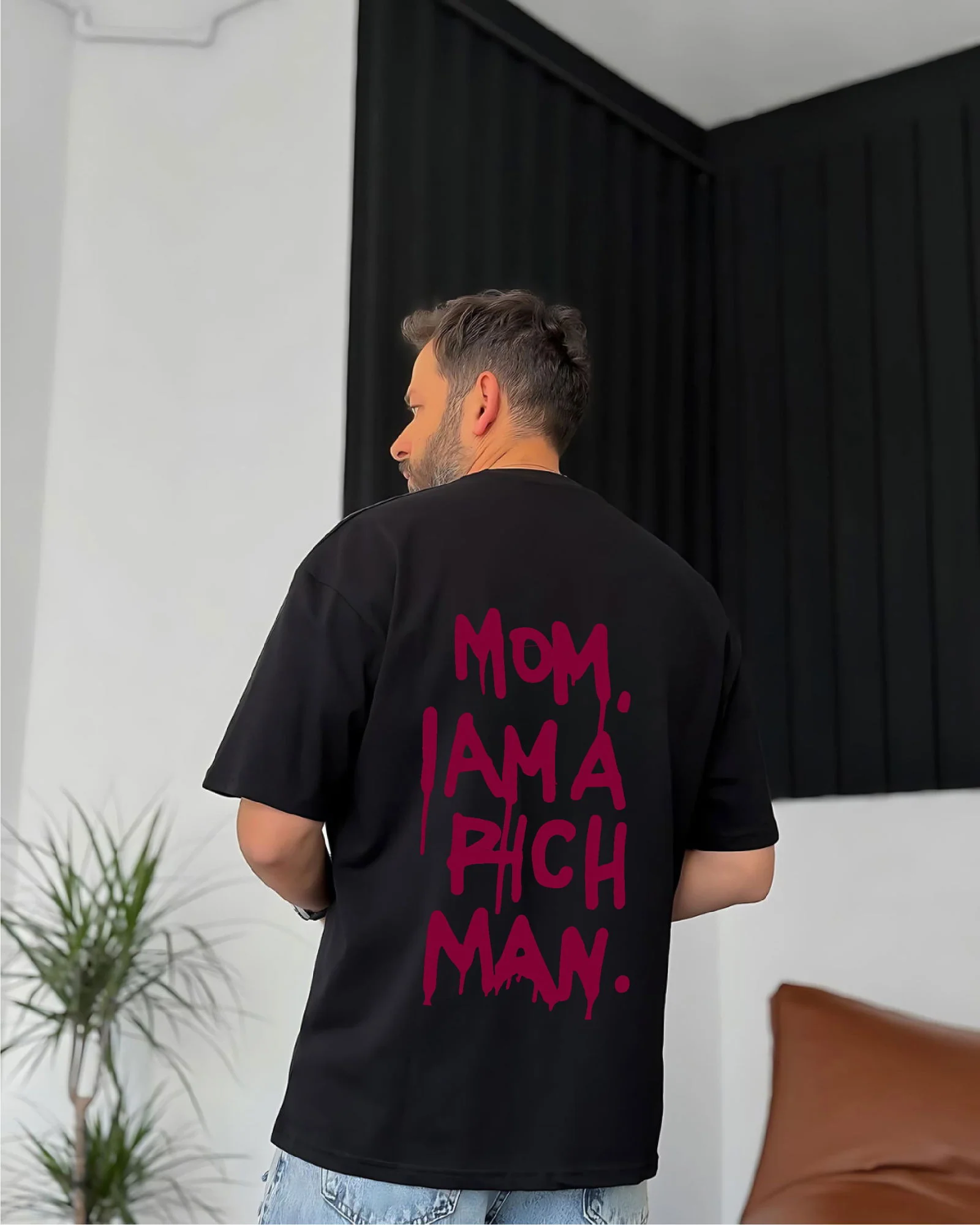 Black "Success" Printed Oversize T-Shirt