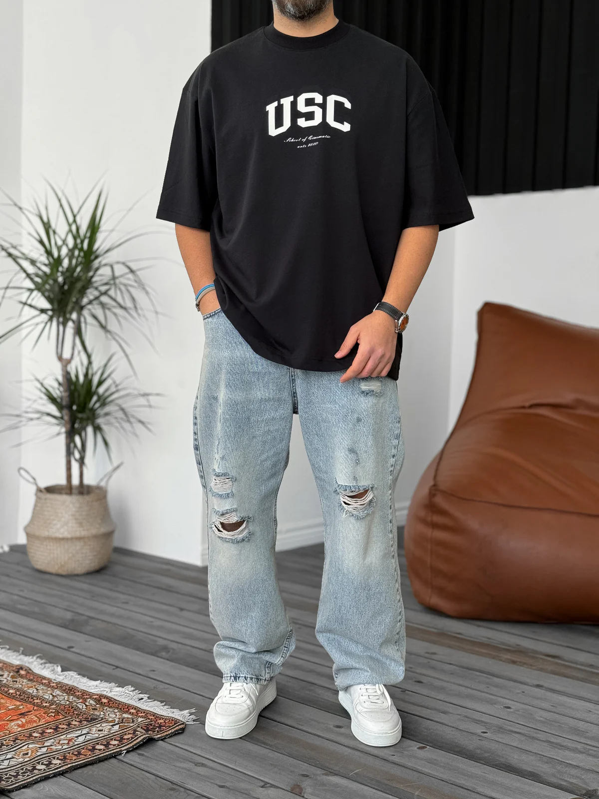 Black "Usc" printed Oversize T-Shirt - Image 3