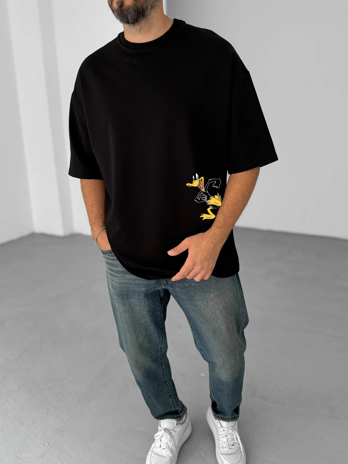 Black "What's the duck" Printed Oversize T-Shirt - Image 2