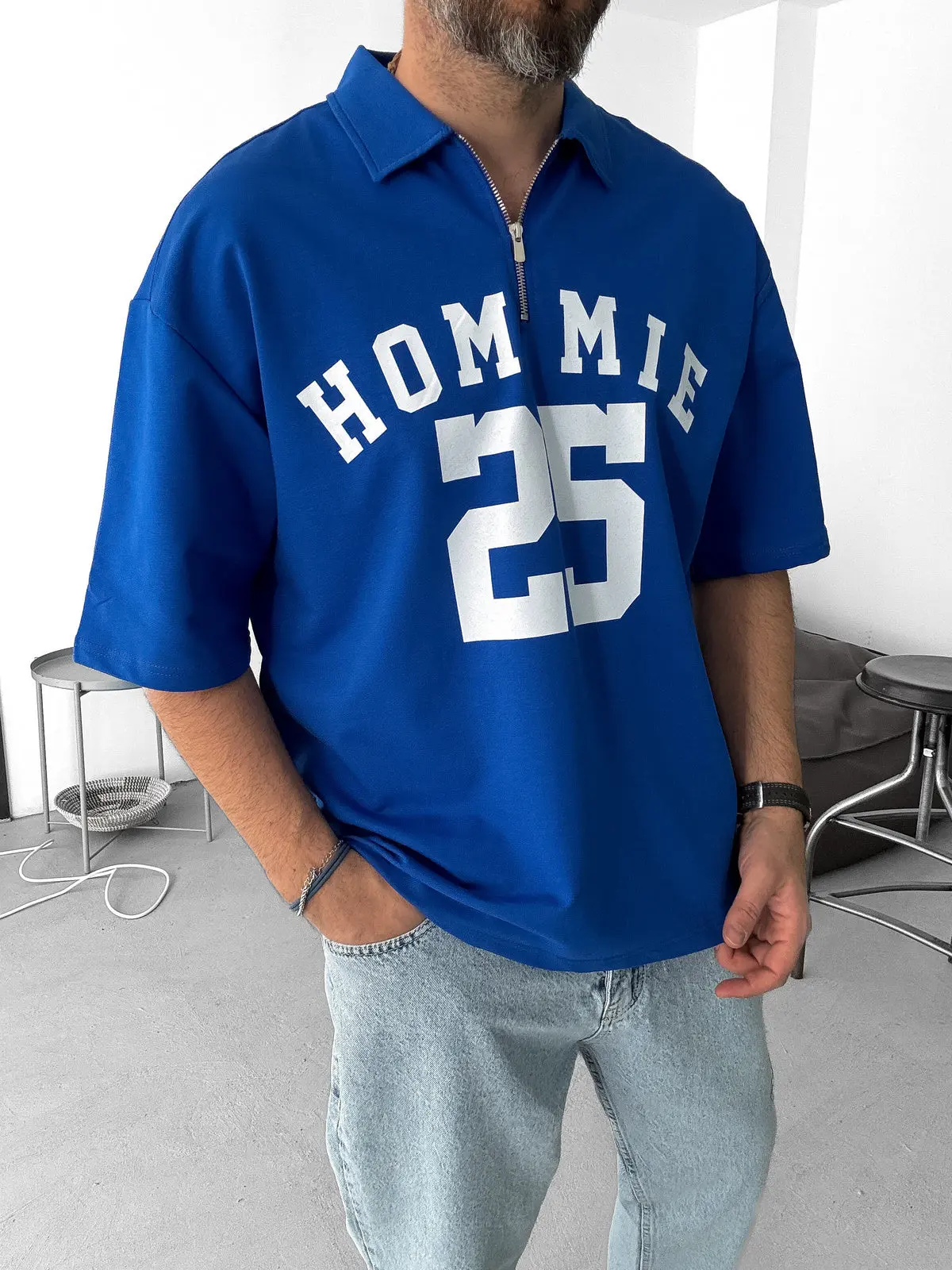 Blue 25 Printed Half Zipper T-Shirt - Image 3