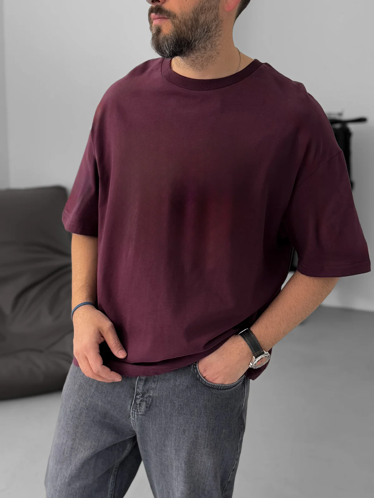 Premium Burgundy Basic Oversize T-Shirt - Image 2