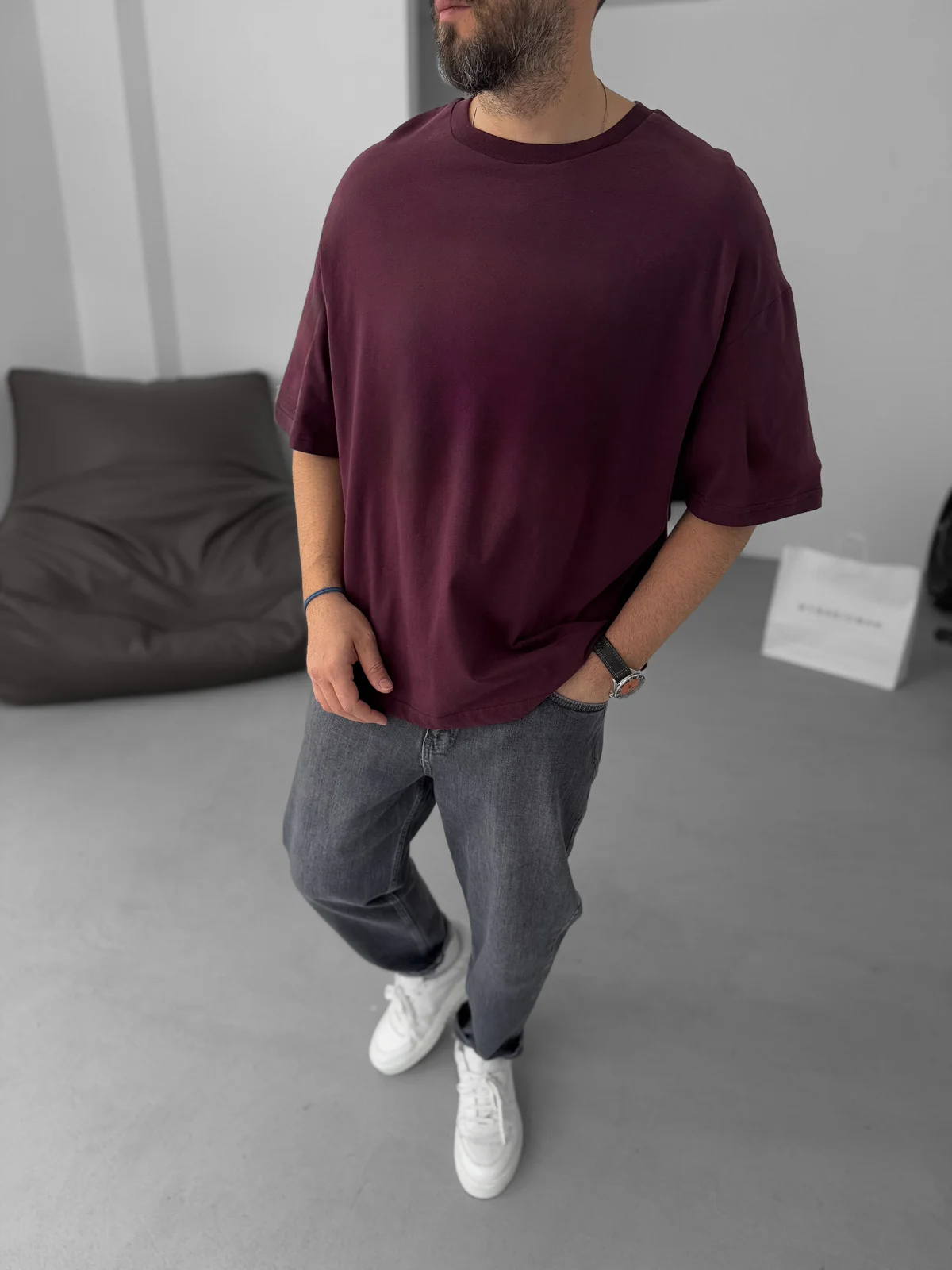 Premium Burgundy Basic Oversize T-Shirt - Image 3