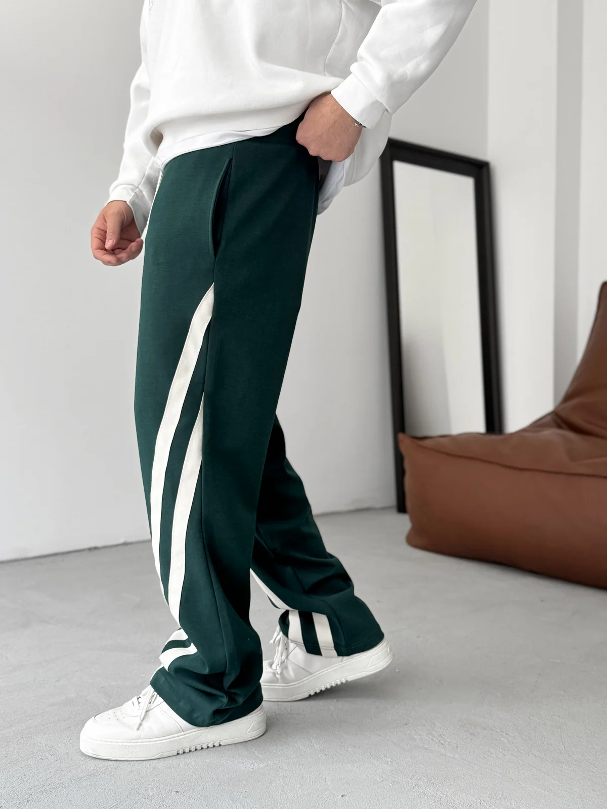 Green Oblique Striped Straight Leg Summer Sweatpants - Image 4