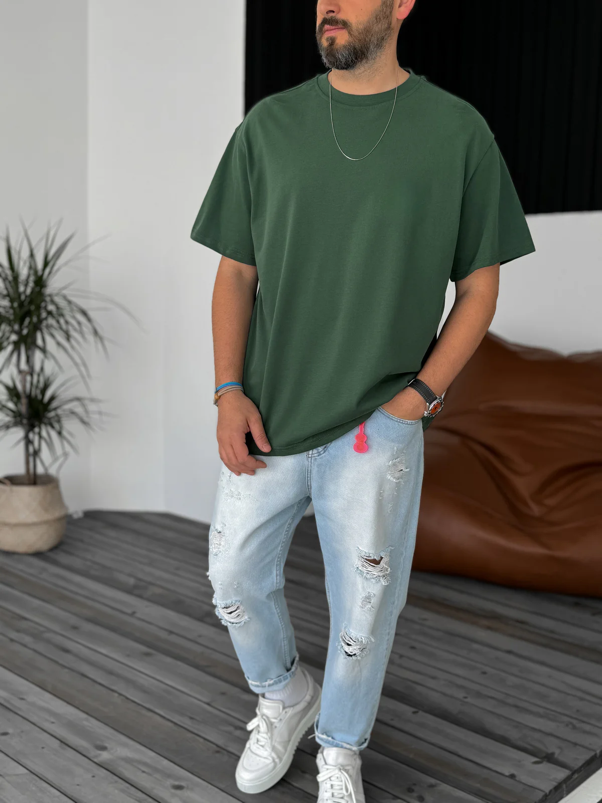 Premium Olive Basic Oversize T-Shirt - Image 3