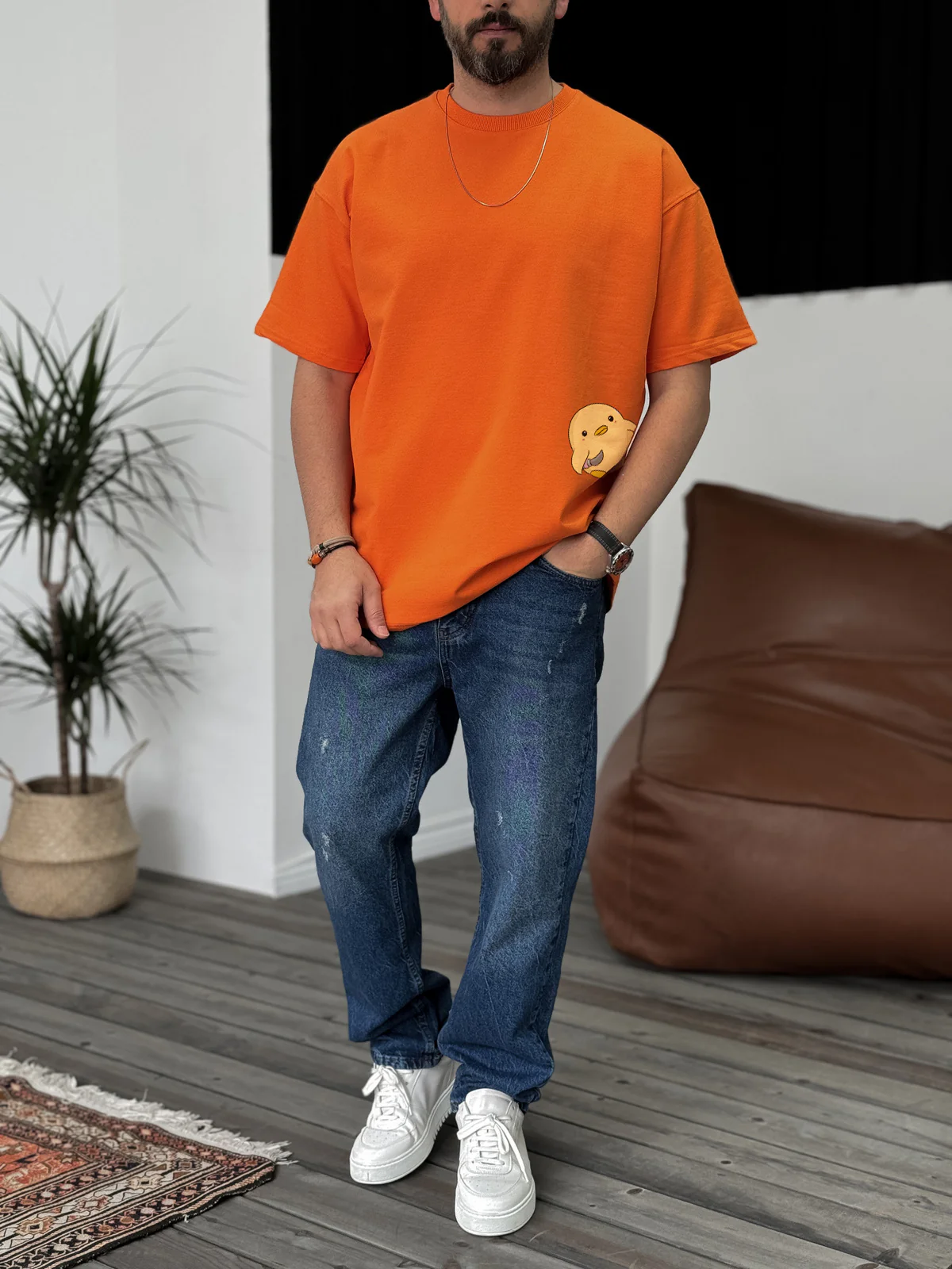 Orange "Violence" printed Oversize T-Shirt - Image 2