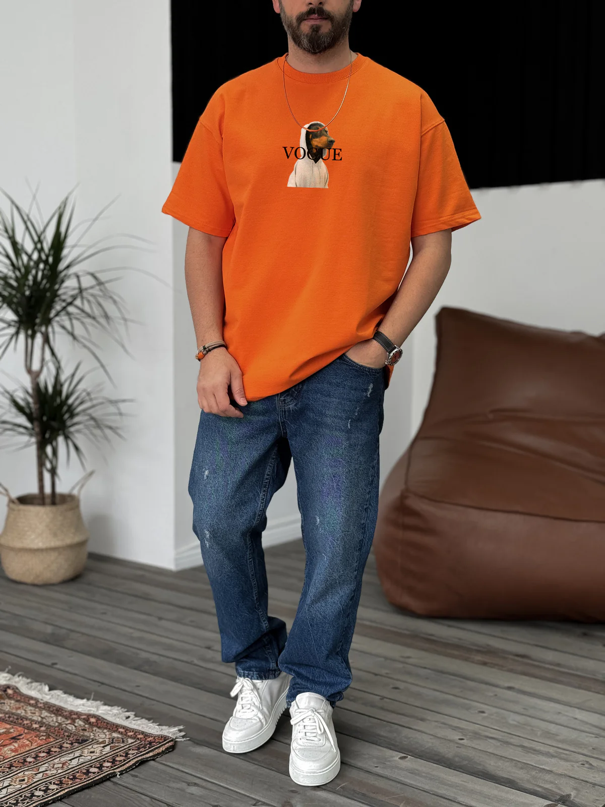 Orange "Vogue" printed Oversize T-Shirt