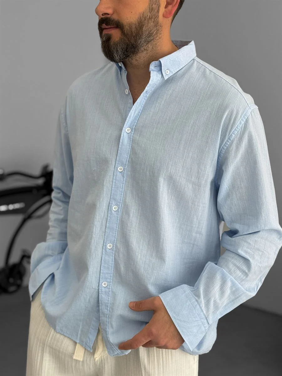 Pure Linen Baby Blue Shirt - Image 3