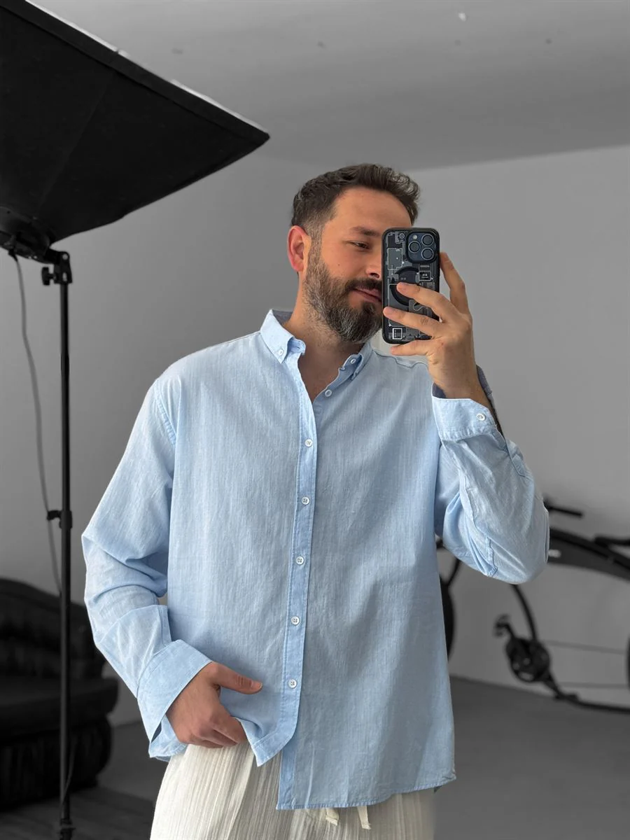 Pure Linen Baby Blue Shirt - Image 5