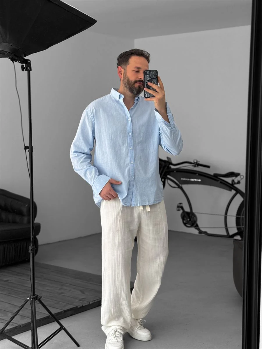 Pure Linen Baby Blue Shirt - Image 6