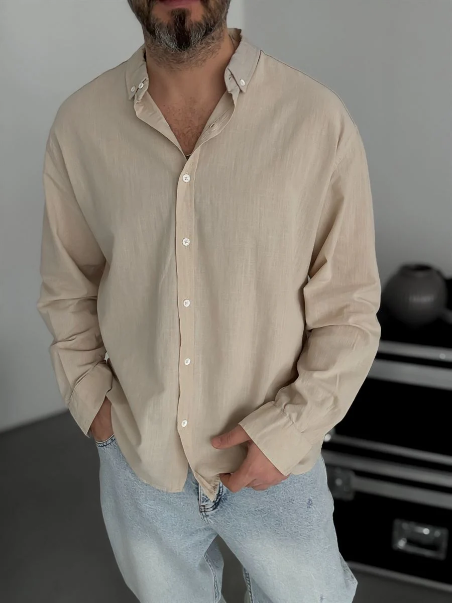 Pure Linen Beige Shirt - Image 3