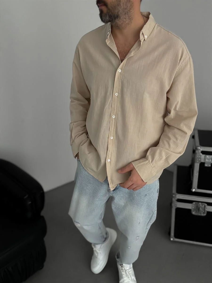 Pure Linen Beige Shirt - Image 5