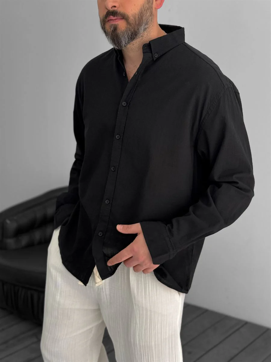 Pure Linen Black Shirt - Image 4