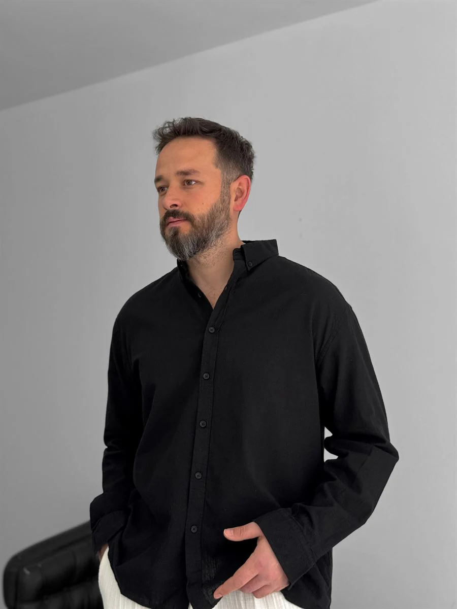 Pure Linen Black Shirt - Image 5