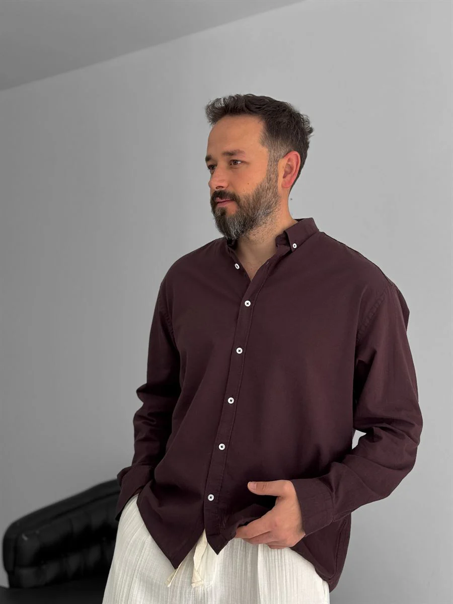 Pure Linen Brown Shirt - Image 4