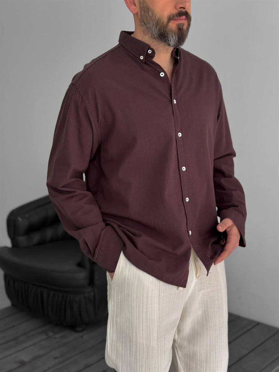 Pure Linen Brown Shirt - Image 6