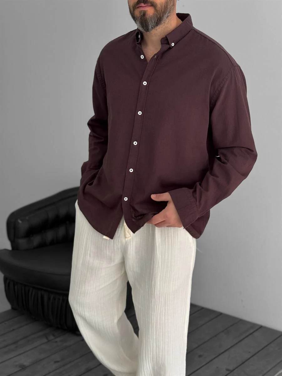 Pure Linen Brown Shirt - Image 7