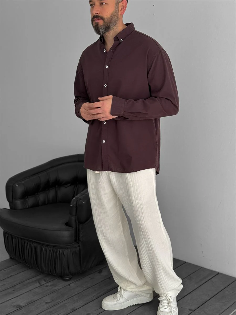 Pure Linen Brown Shirt - Image 8