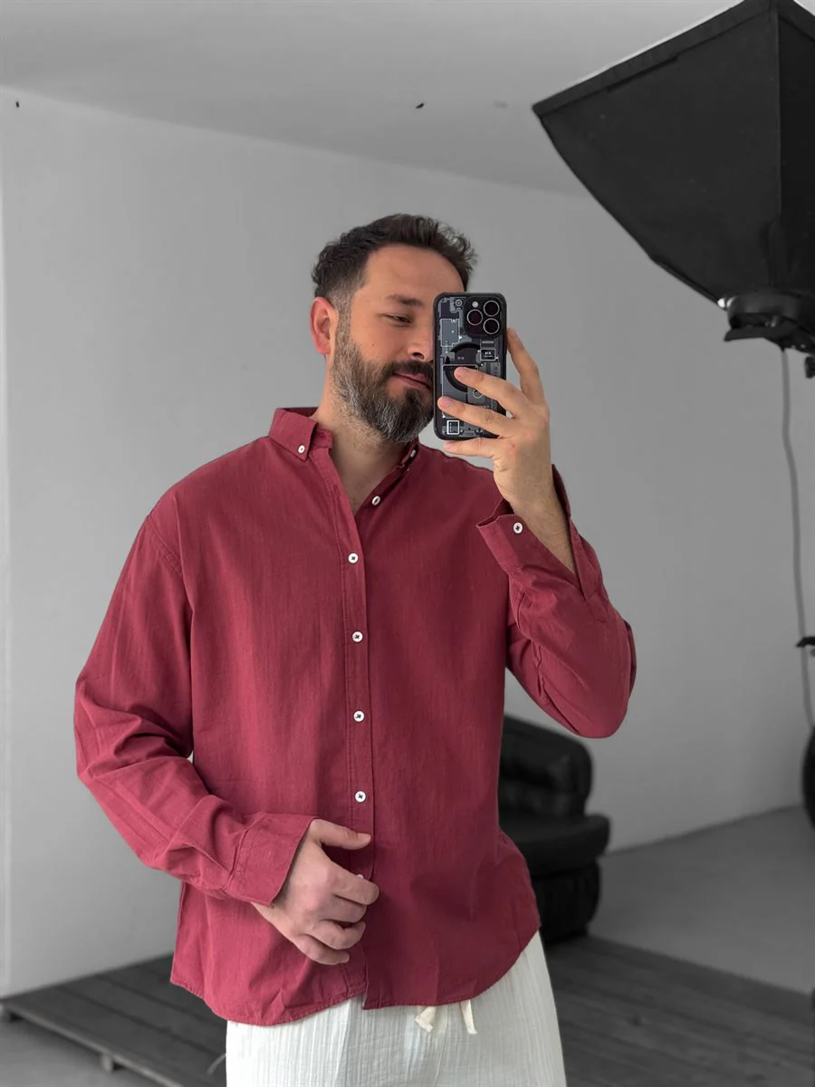 Pure Linen Burgundy Shirt - Image 5