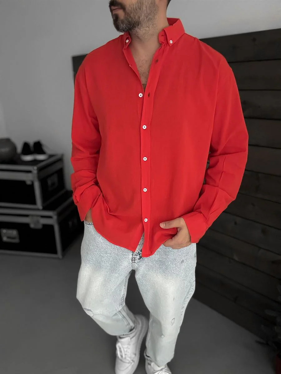 Pure Linen Red Shirt - Image 4