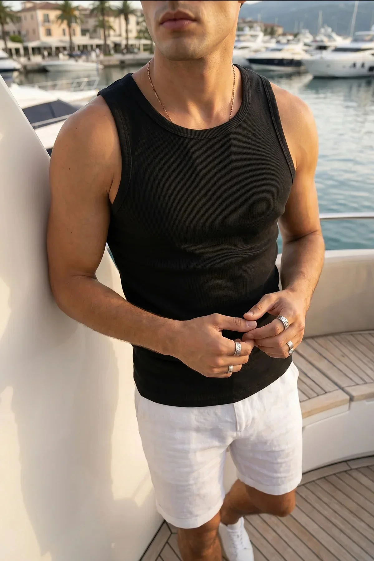 Ribbed Tank Top - Black - Image 3