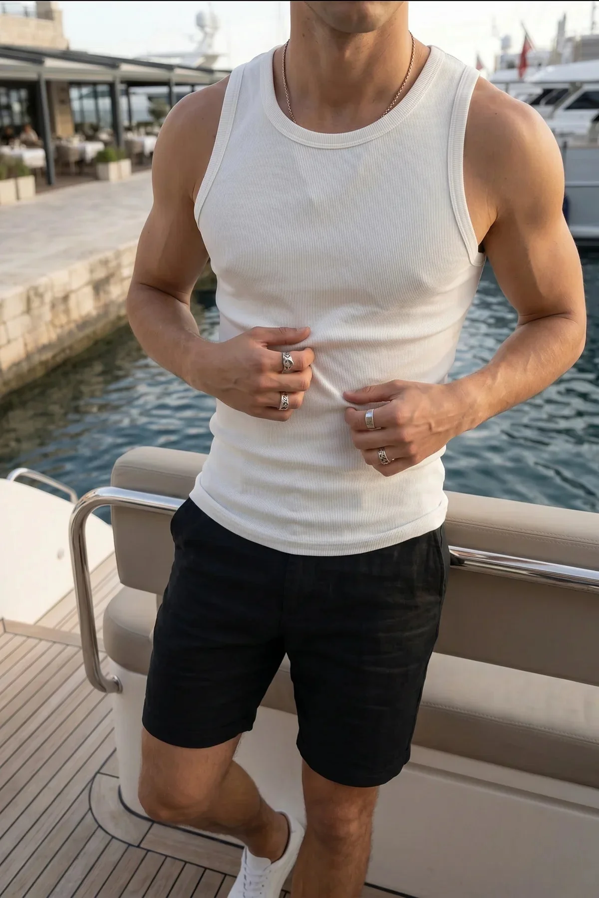 Ribbed Tank Top - White - Image 4
