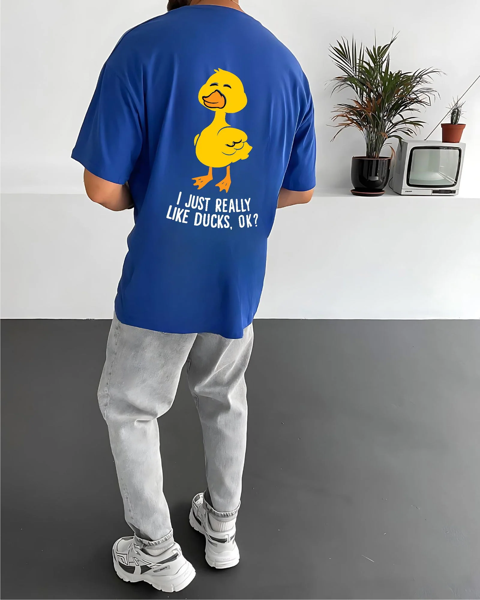 Royal Blue "Duck Lover" Printed Oversize T-Shirt - Image 2