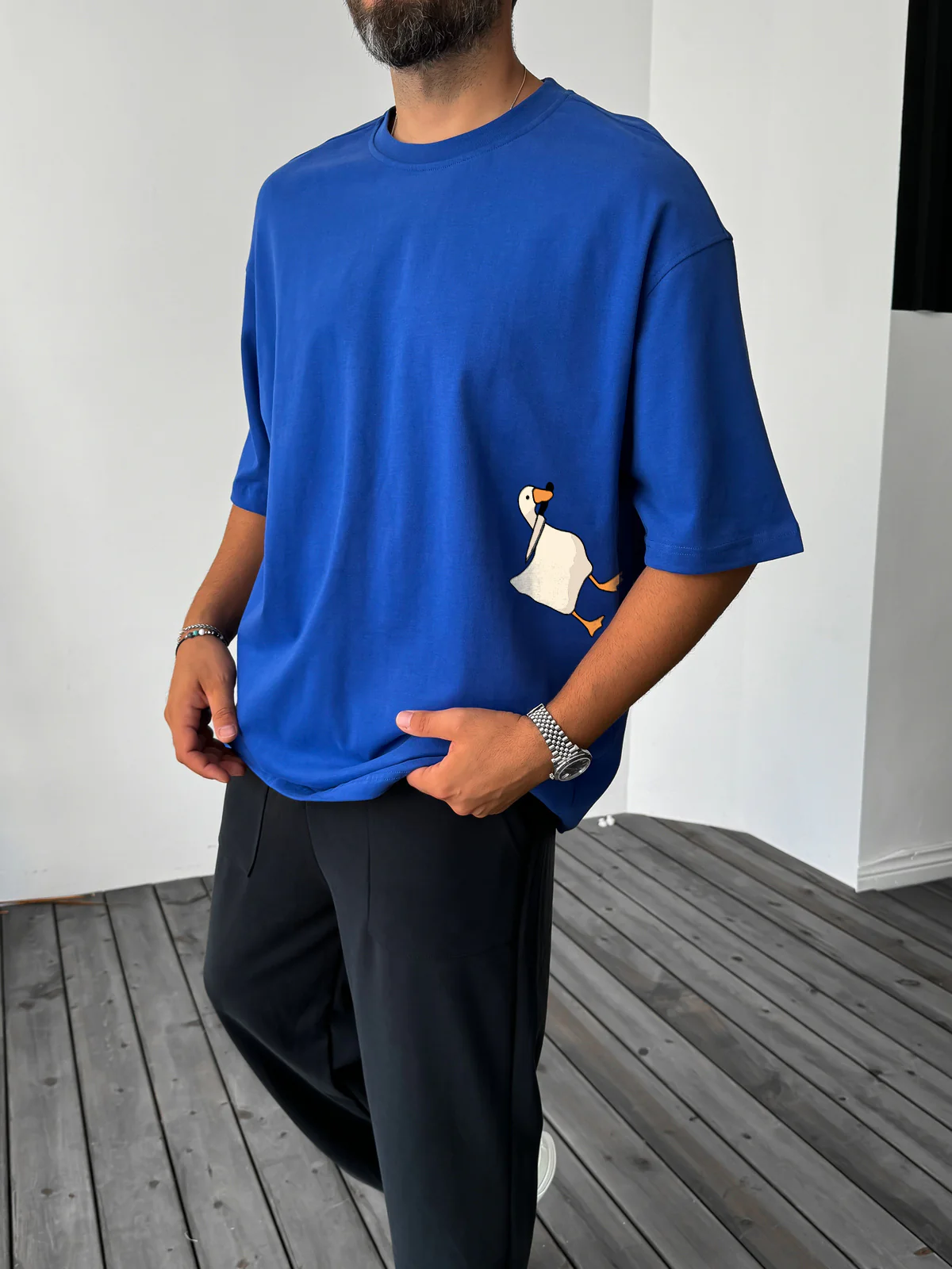 Royal Blue "Peace" printed Oversize T-Shirt - Image 2