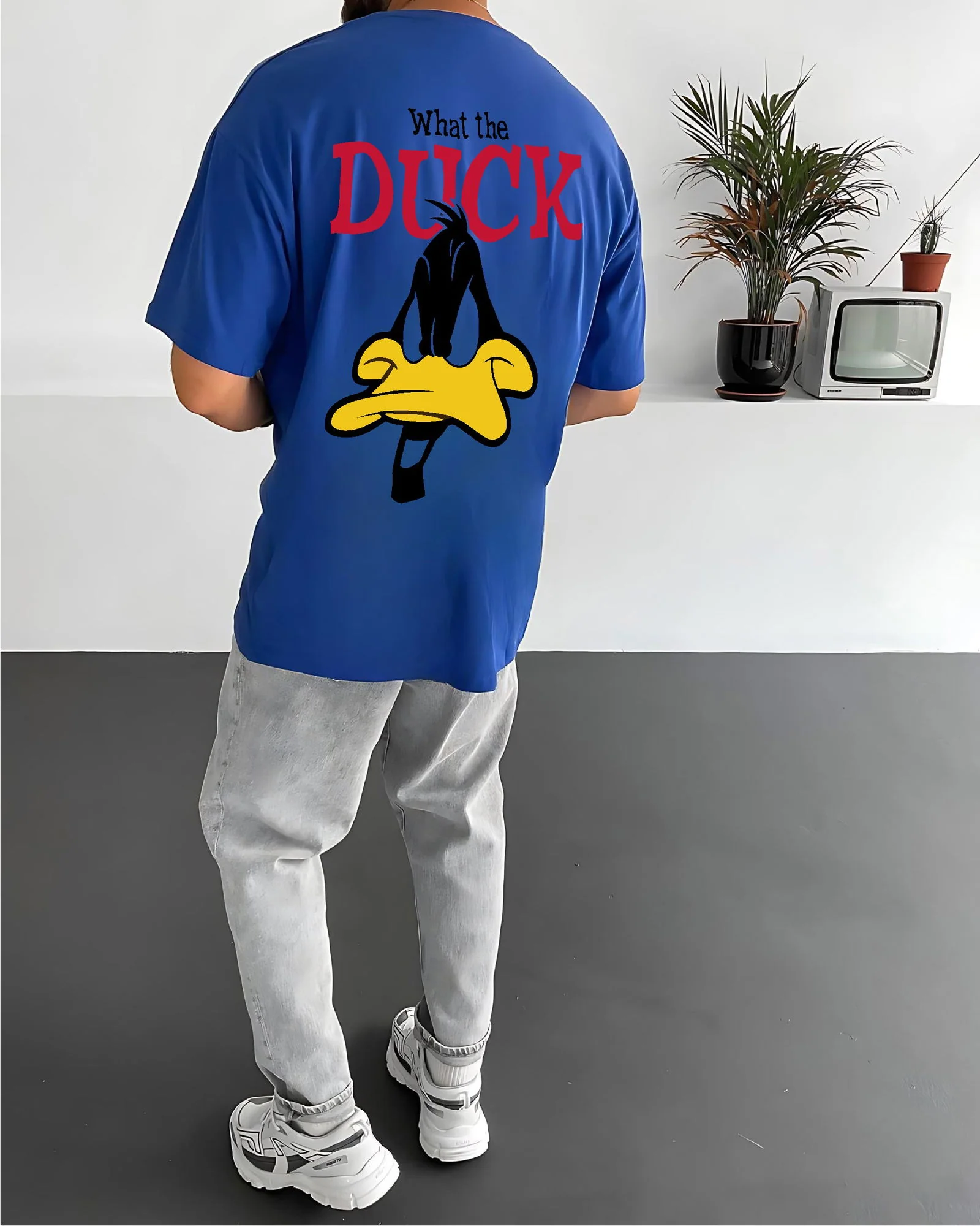 Royal Blue "What's the duck" Printed Oversize T-Shirt