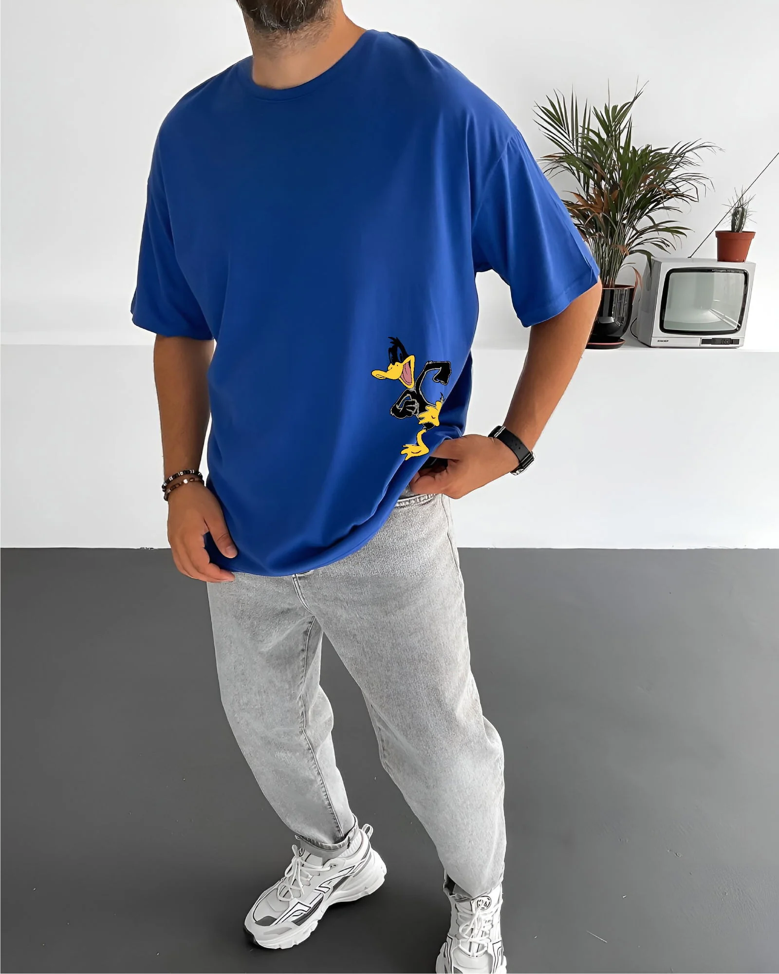 Royal Blue "What's the duck" Printed Oversize T-Shirt - Image 2