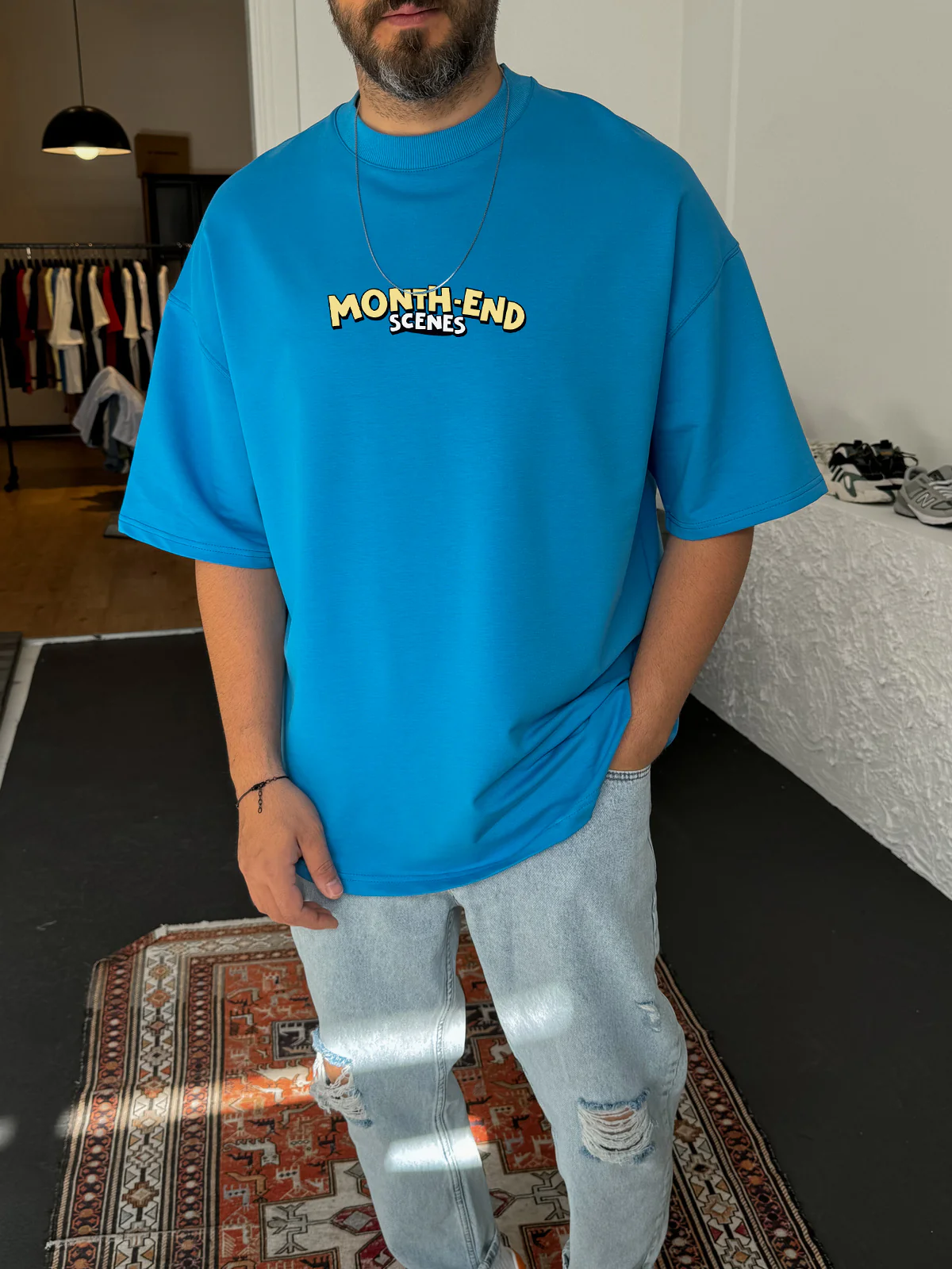 Sky Blue "Month-End" Printed Oversize T-Shirt - Image 2