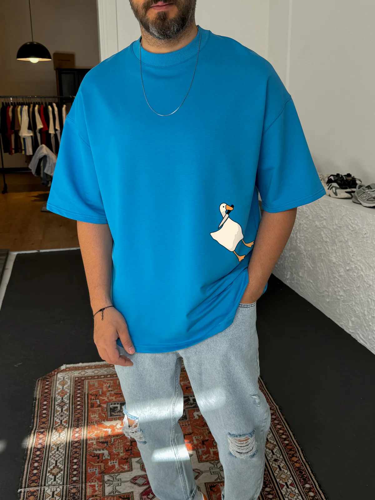 Sky Blue "peace" Printed Oversize T-Shirt - Image 2