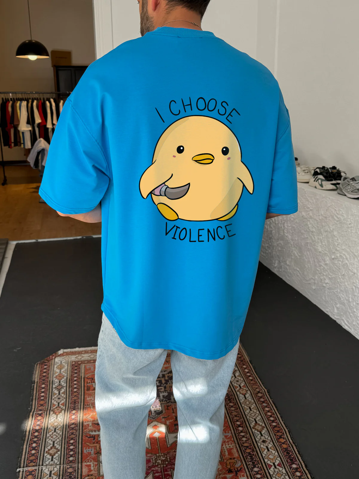 Sky Blue "Violence" Printed Oversize T-Shirt