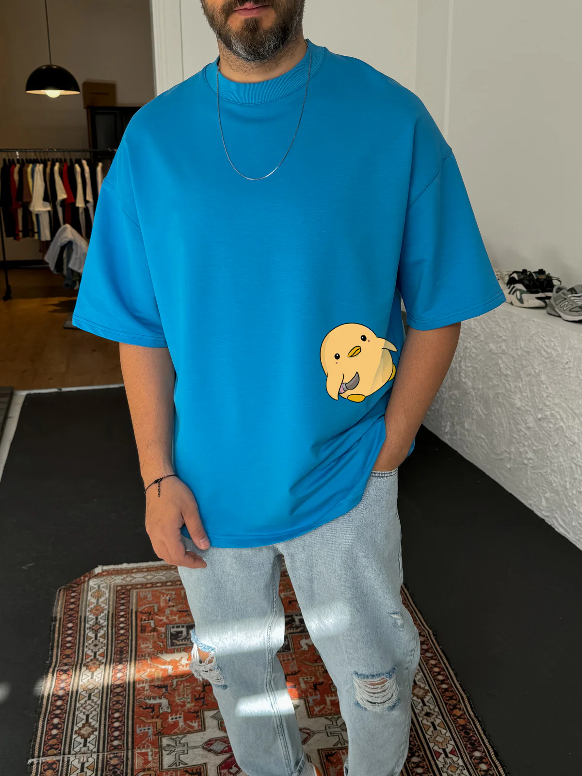 Sky Blue "Violence" Printed Oversize T-Shirt - Image 2