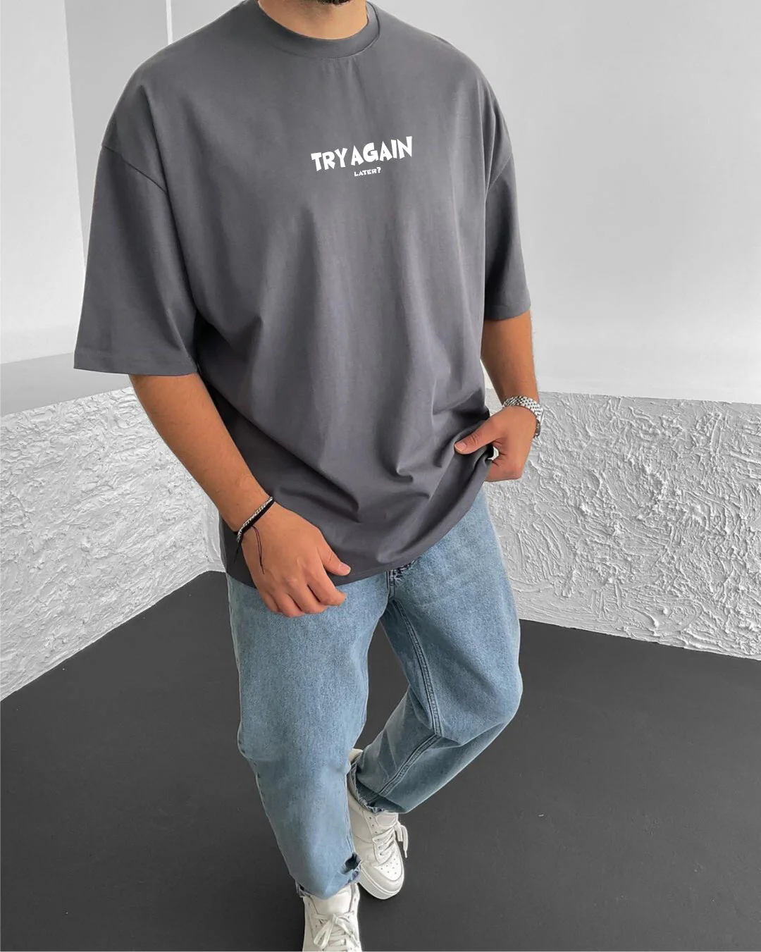 Smoked "Try Again" Printed Oversize T-Shirt - Image 2