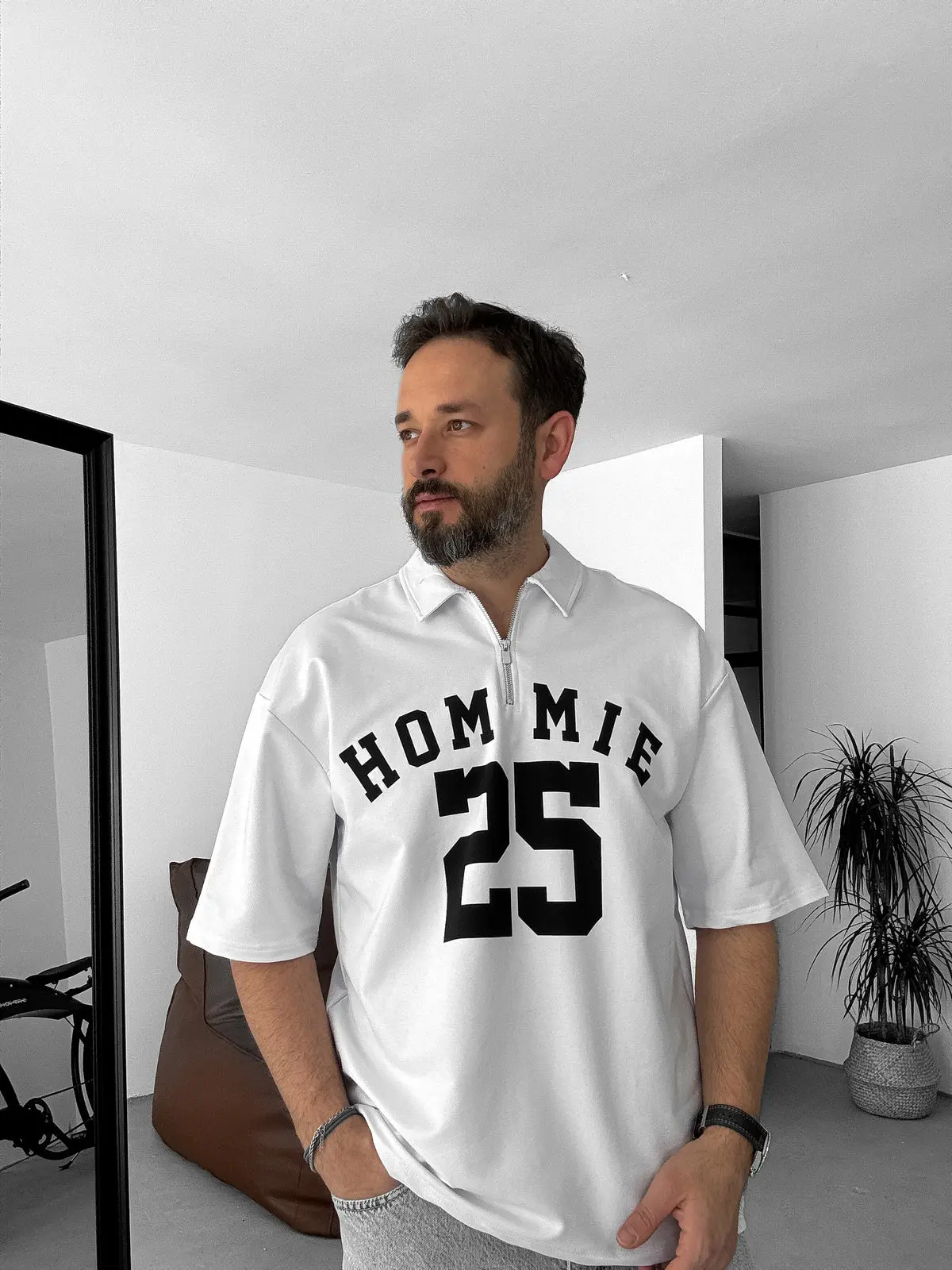 White 25 Printed Half Zipper T-Shirt - Image 3