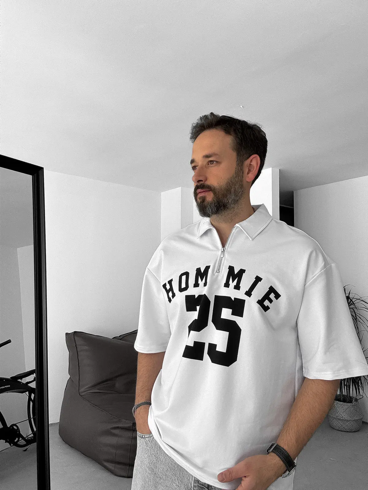 White 25 Printed Half Zipper T-Shirt - Image 4
