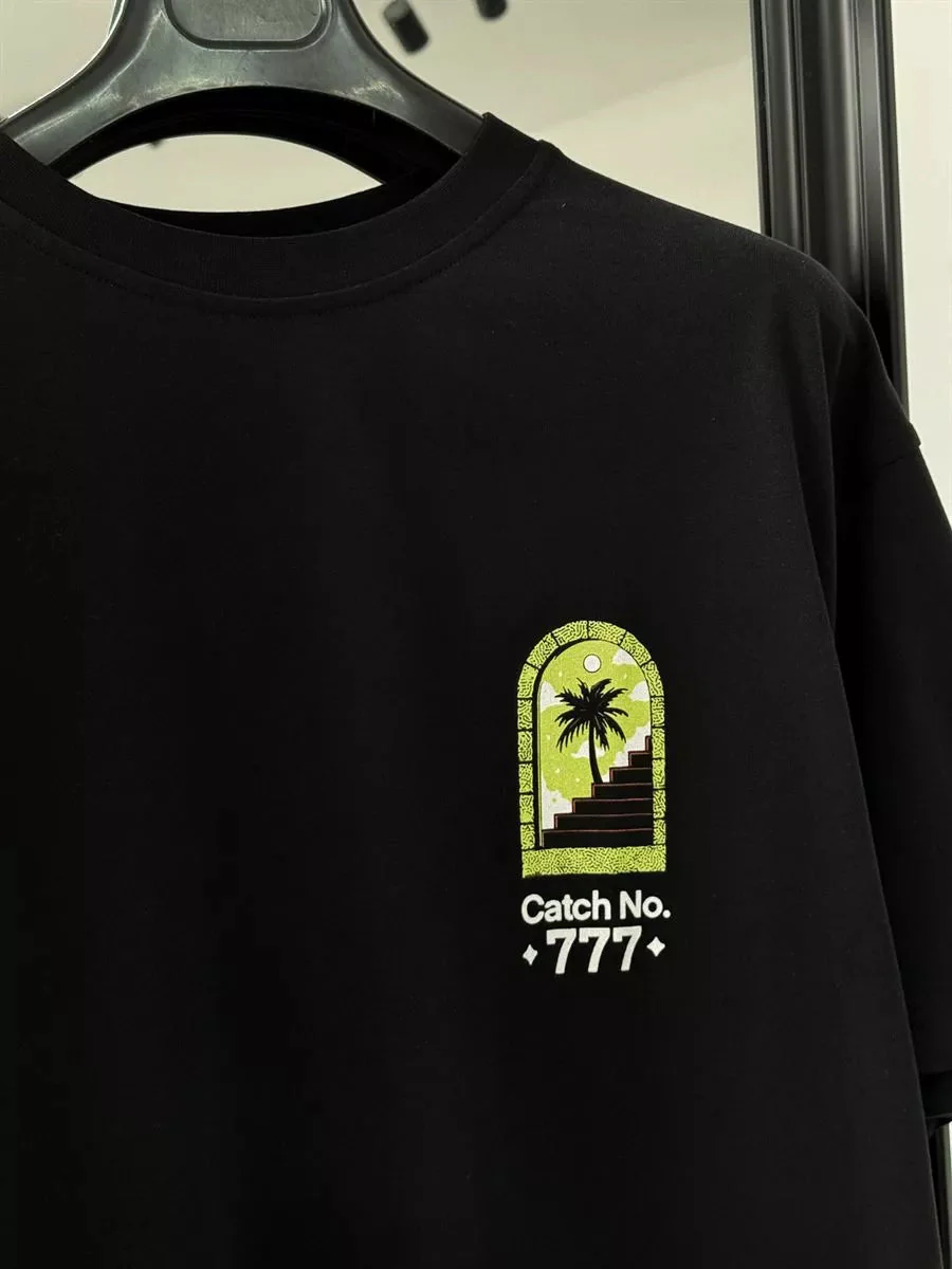 Black "777" Printed Oversize T-Shirt - Image 4