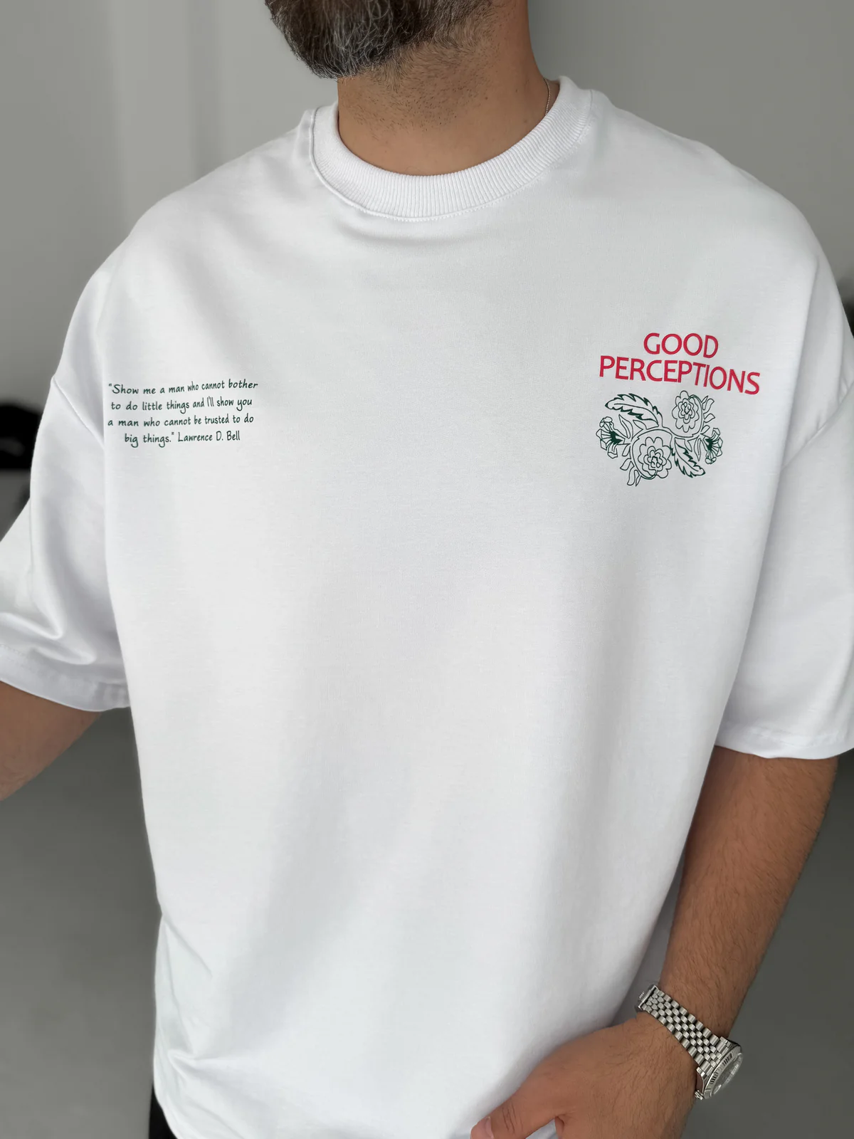 Premium White "Good Perceptions" Printed Oversize T-Shirt - Image 3