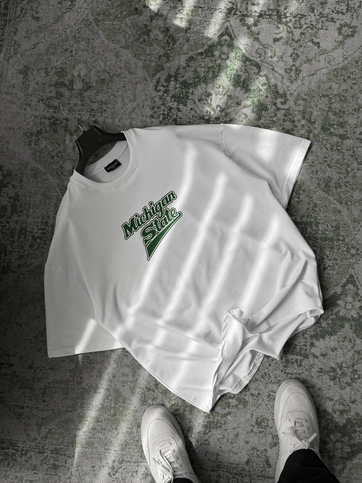 Premium White 'Michigan State' Printed Oversize T-Shirt - Image 4