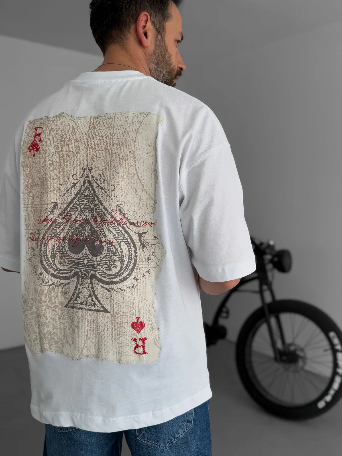 White "R of spades" printed Oversize T-Shirt - Image 2