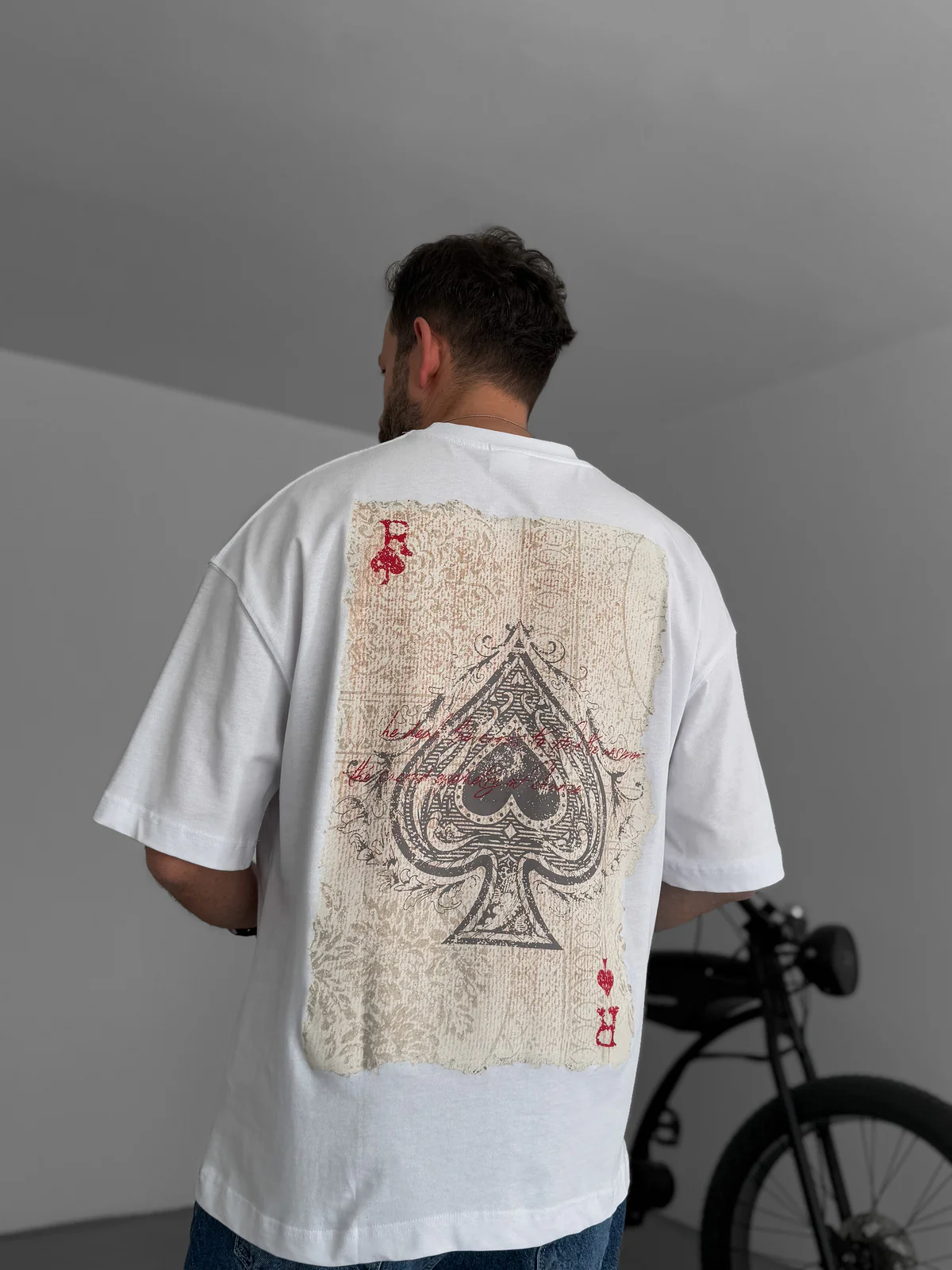 White "R of spades" printed Oversize T-Shirt - Image 3